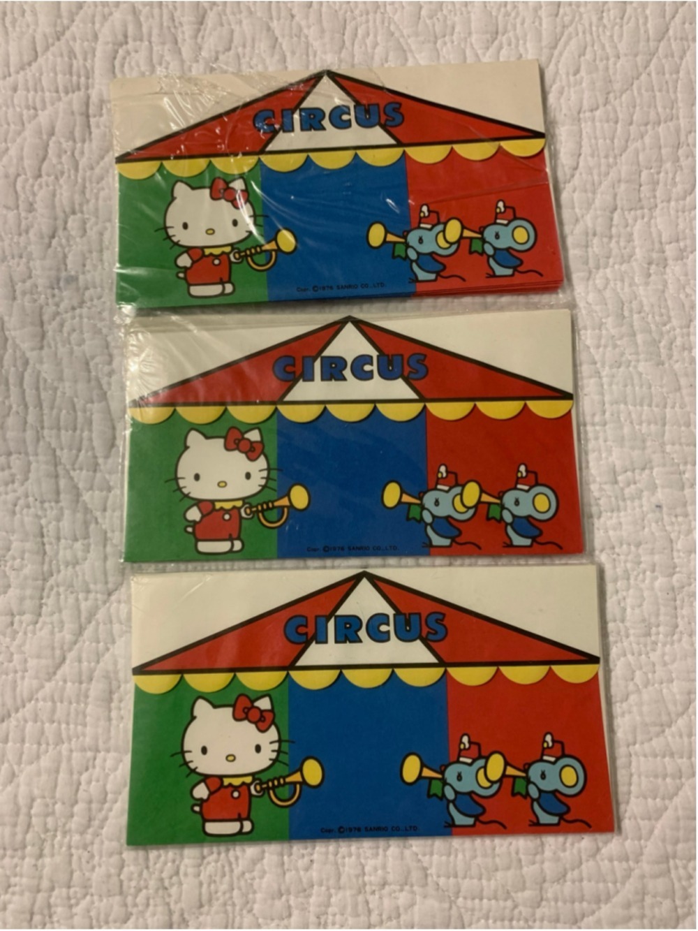Vintage 1976 Sanrio Hello Kitty Circus Stationery Envelopes One Size White Red